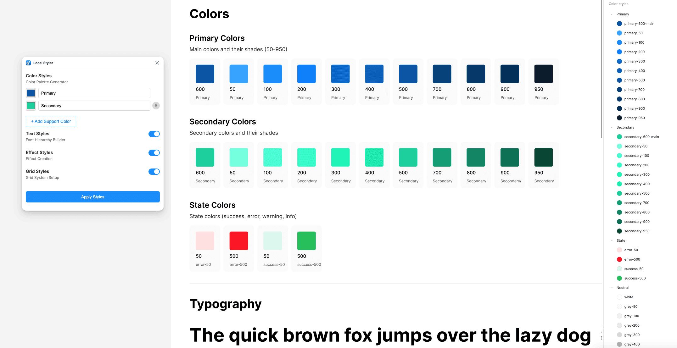 Color palette generated by LocalStyler in Figma, showcasing primary and secondary tones.