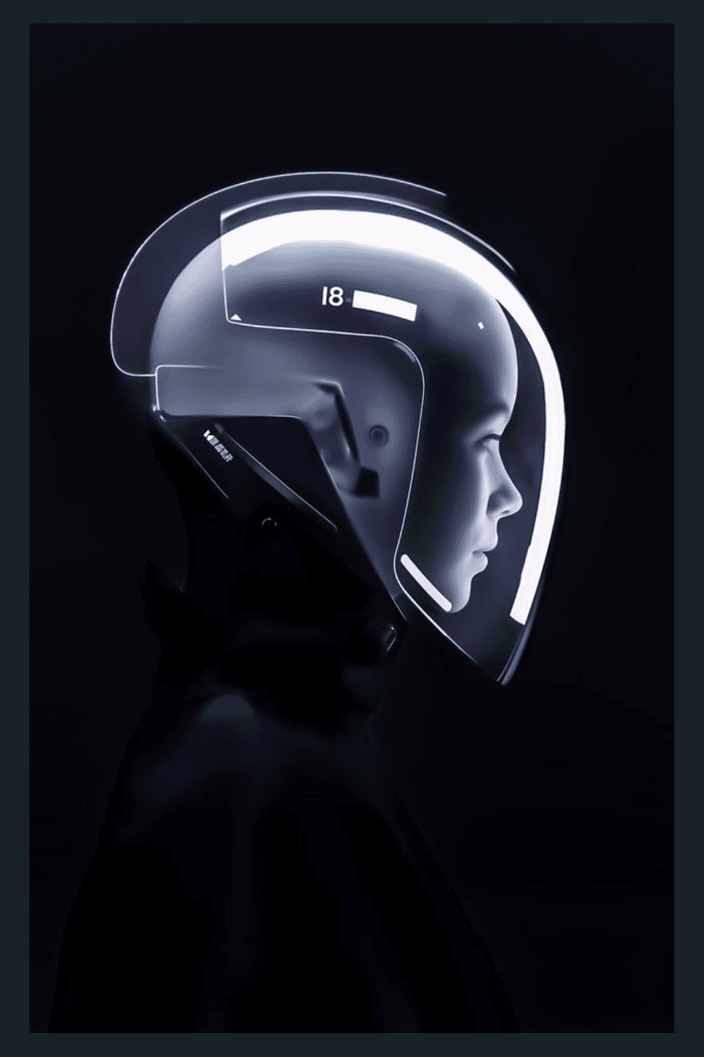 A futuristic helmet on a person, glowing with sleek, curved lights against a dark background, illustrating high-tech innovation and digital strategy—perfect for concepts like TAM, SAM, SOM in startup market analysis.