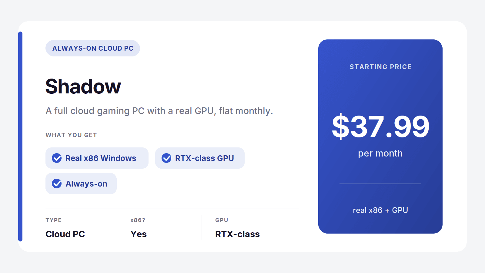 Shadow, an always-on cloud gaming PC that runs real x86 Windows as a Parallels alternative