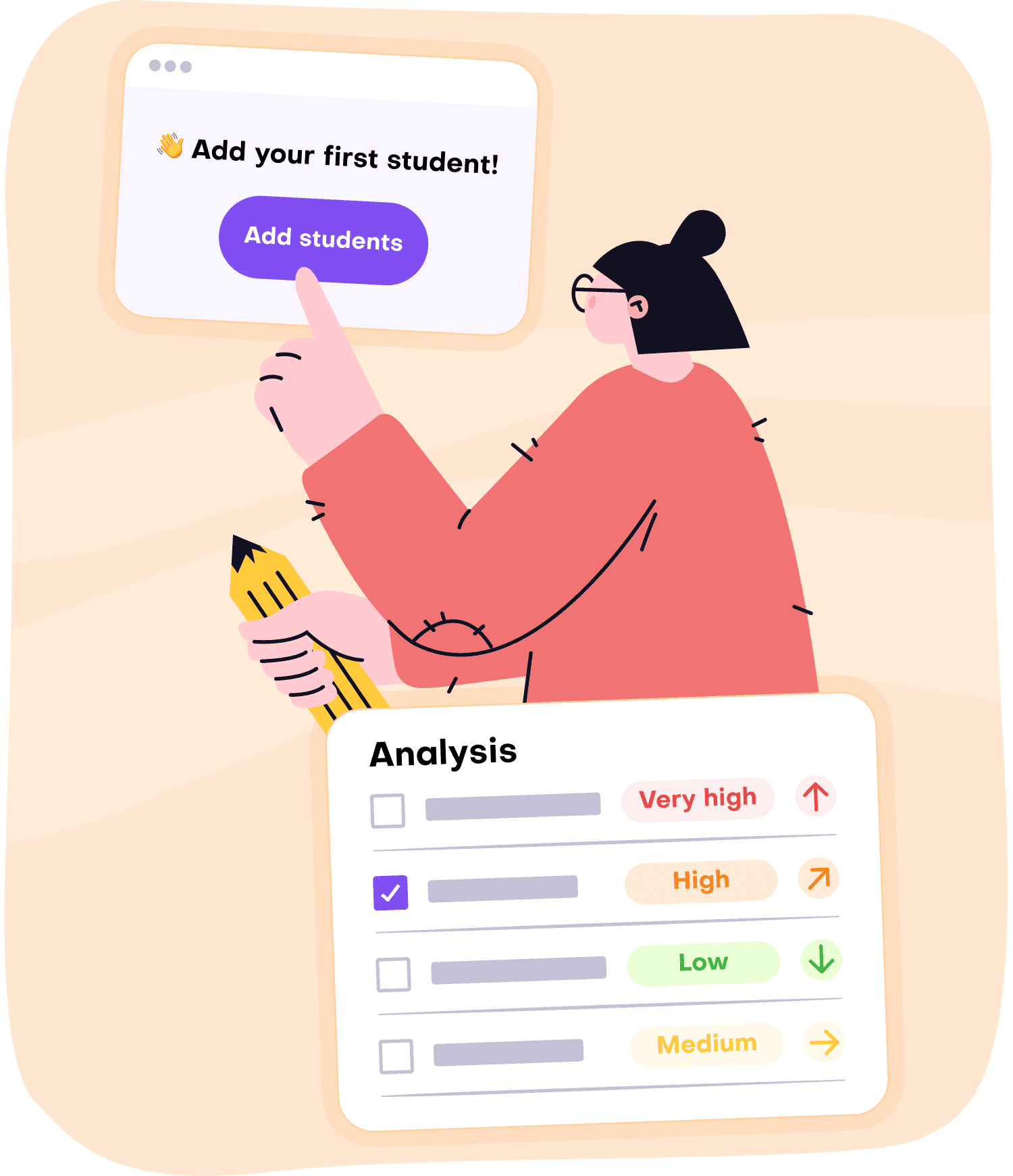 Teacher adding students and receivig classroom report