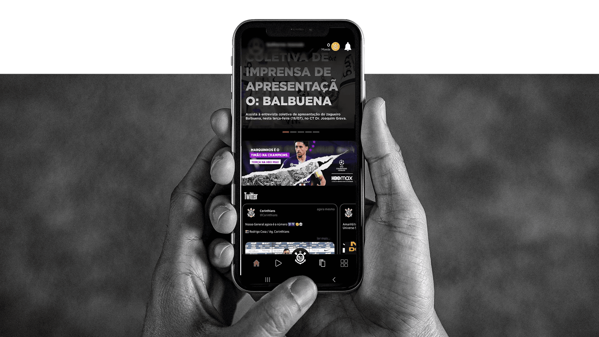 Corinthians membership app screen showing activities promoting the UEFA Champions League to members.