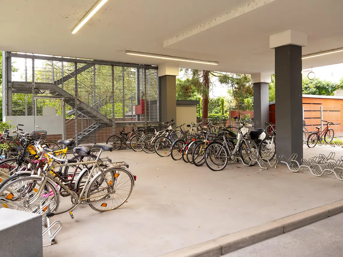 Secure bike storage area at student accommodation in Frankfurt