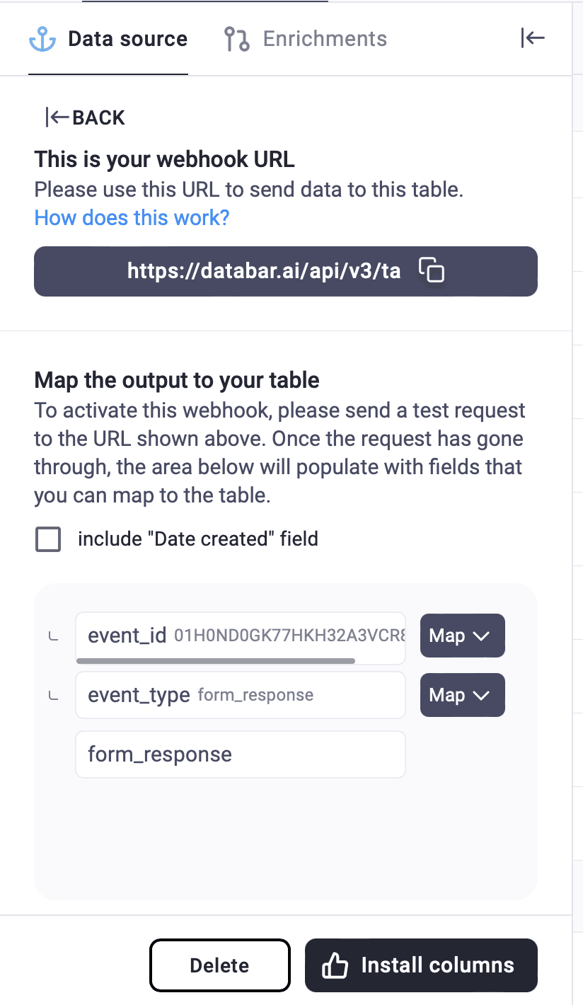 Databar webhook setup