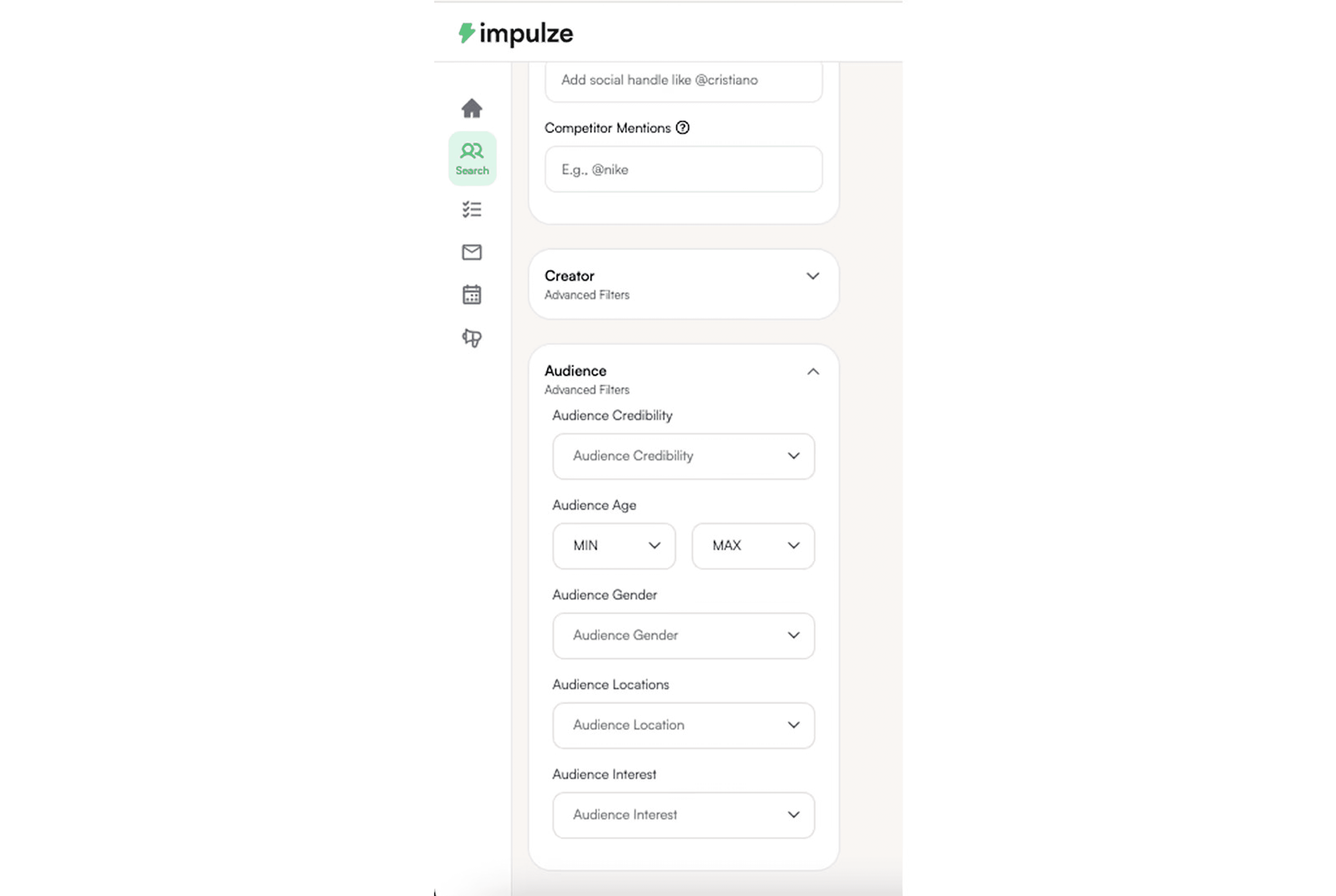 Use filters to search influencers for your campaign