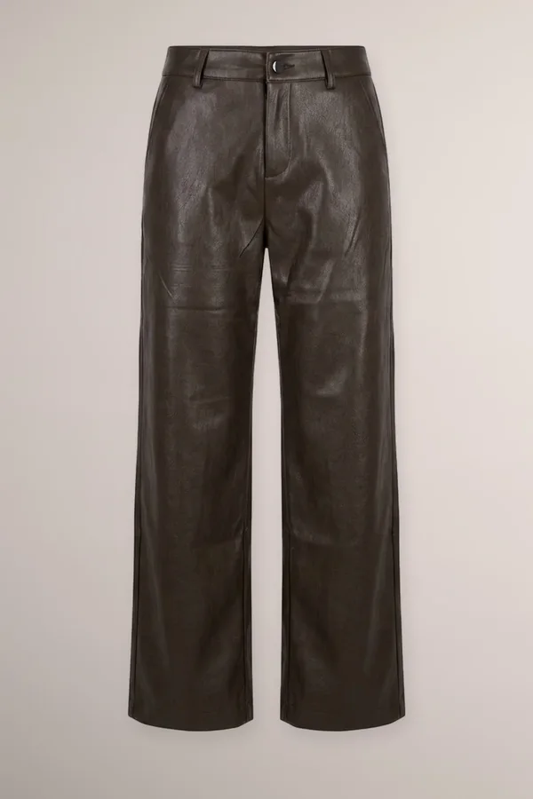 Pantalone effetto pelle marrone a gamba dritta