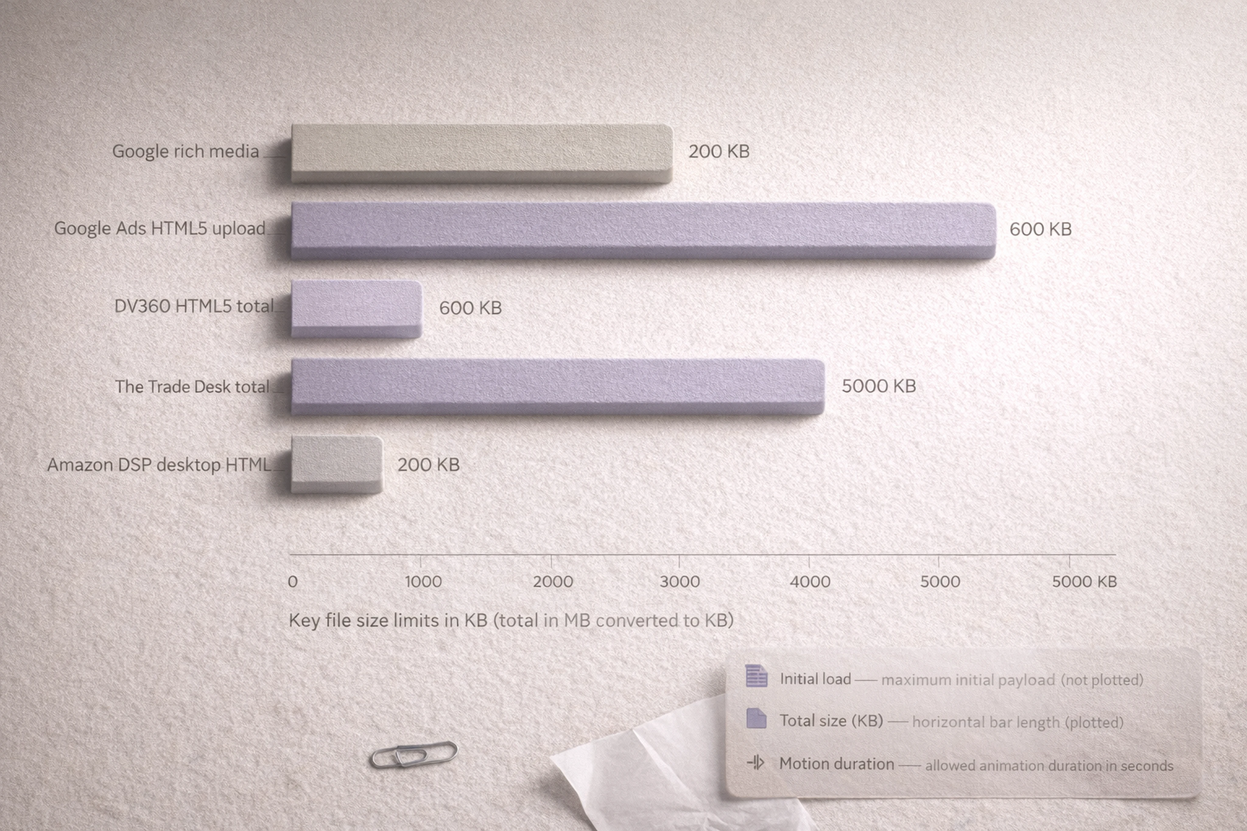 Comparison chart of rich media ad file size and motion limits across major ad platforms.