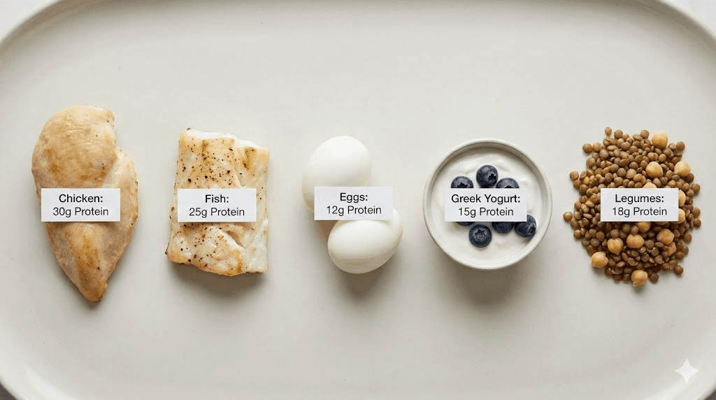 High protein foods for semaglutide users showing grams per serving