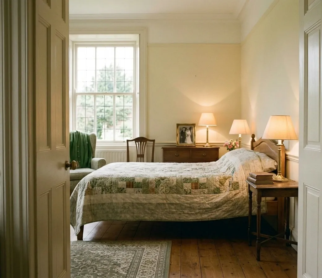 The double bedroom through the open doorway