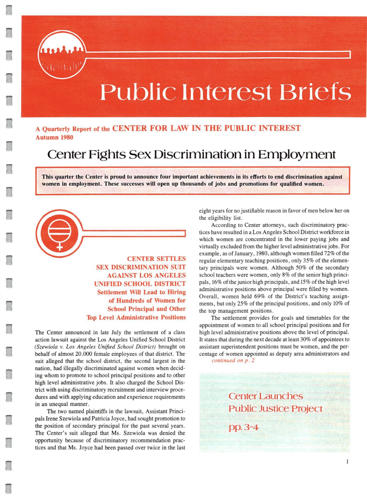 Cover of Center for Law In The Public Interest's Quarterly Report, Autumn 1980 Edition Public Interest Briefs