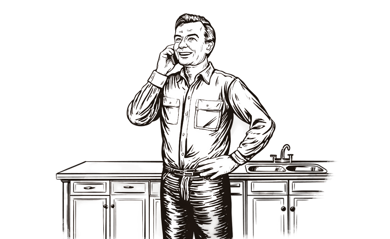 man on phone drawing