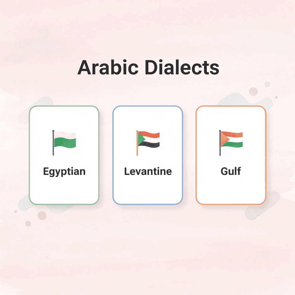 Three Arabic dialect options in the Kalam app