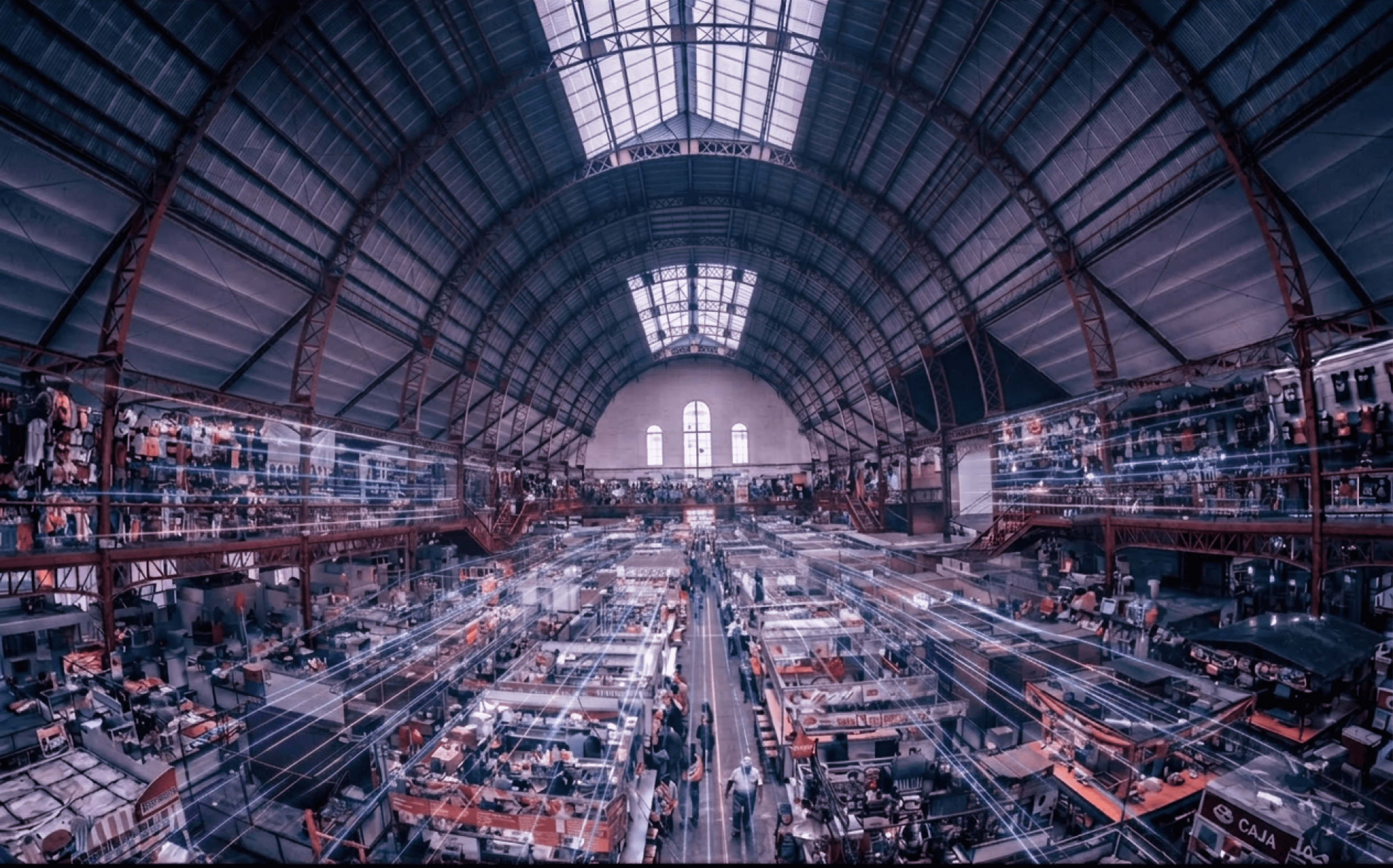 Warehouse with light trails