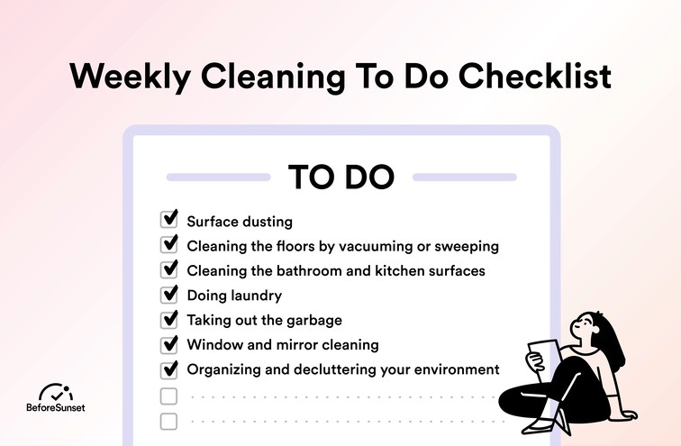 Weekly cleaning to-do checklist