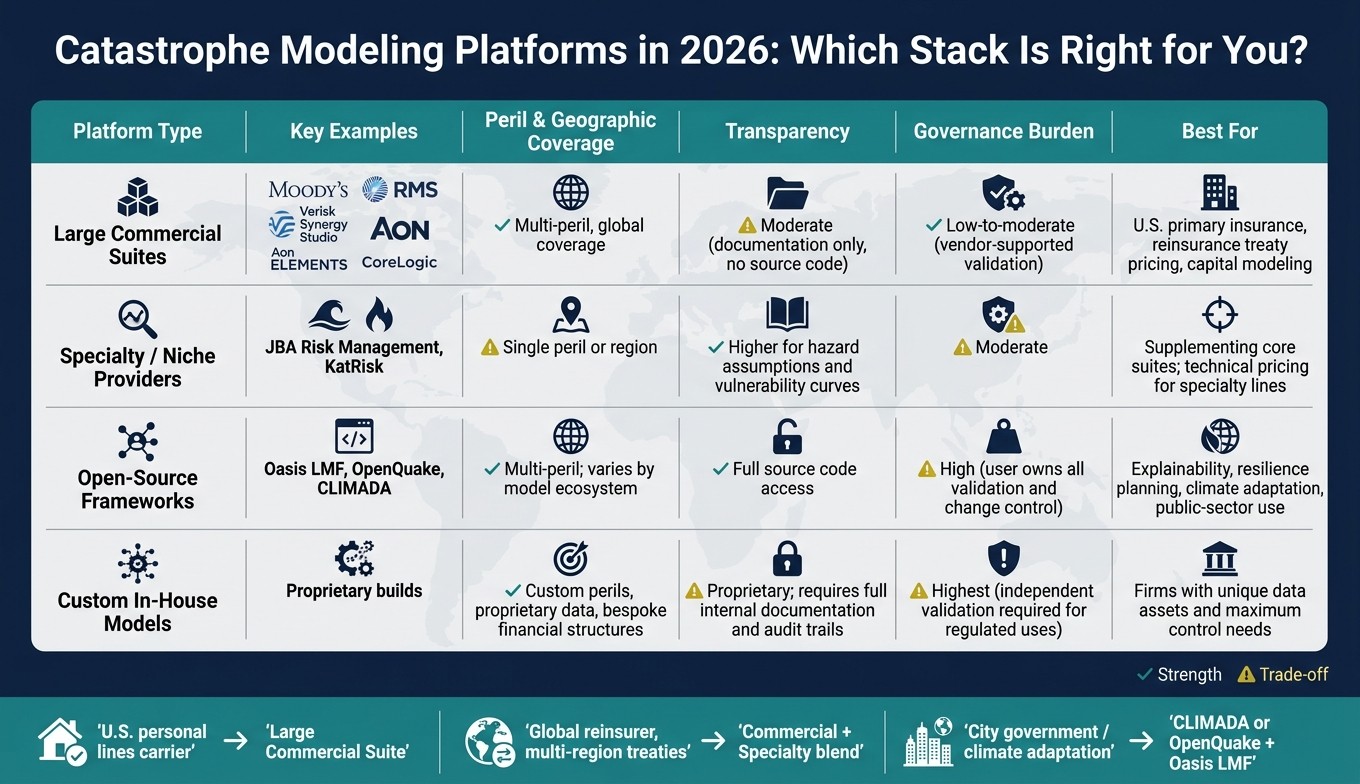 Catastrophe Model Platforms Compared: Commercial vs. Open-Source vs. In-House (2026)