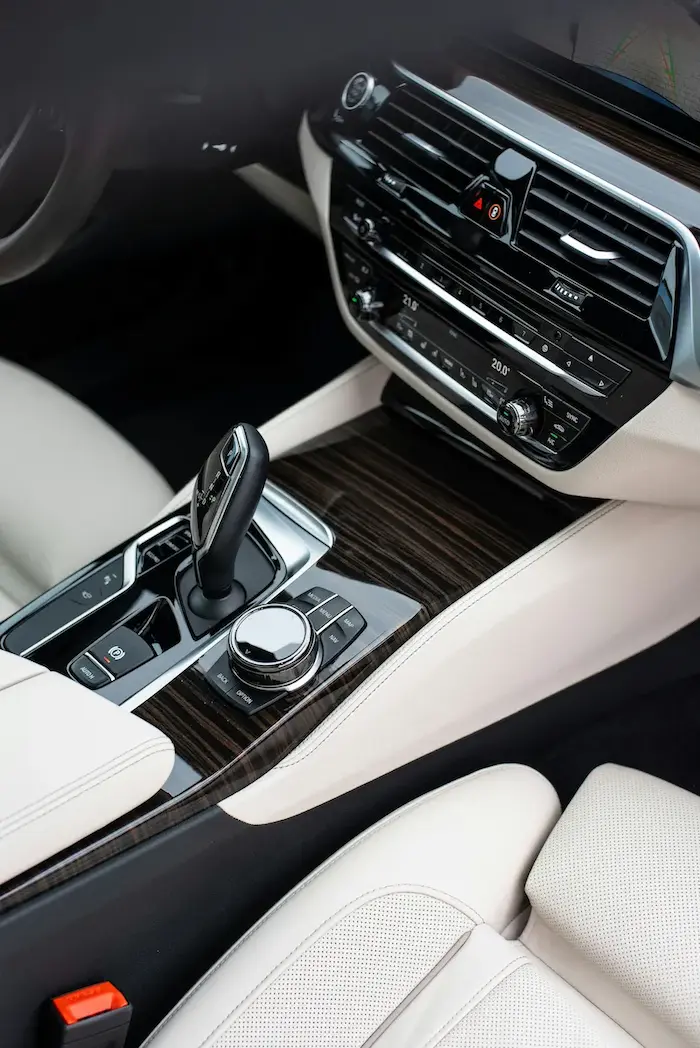 Interior Detail - Center console of the interior of a car