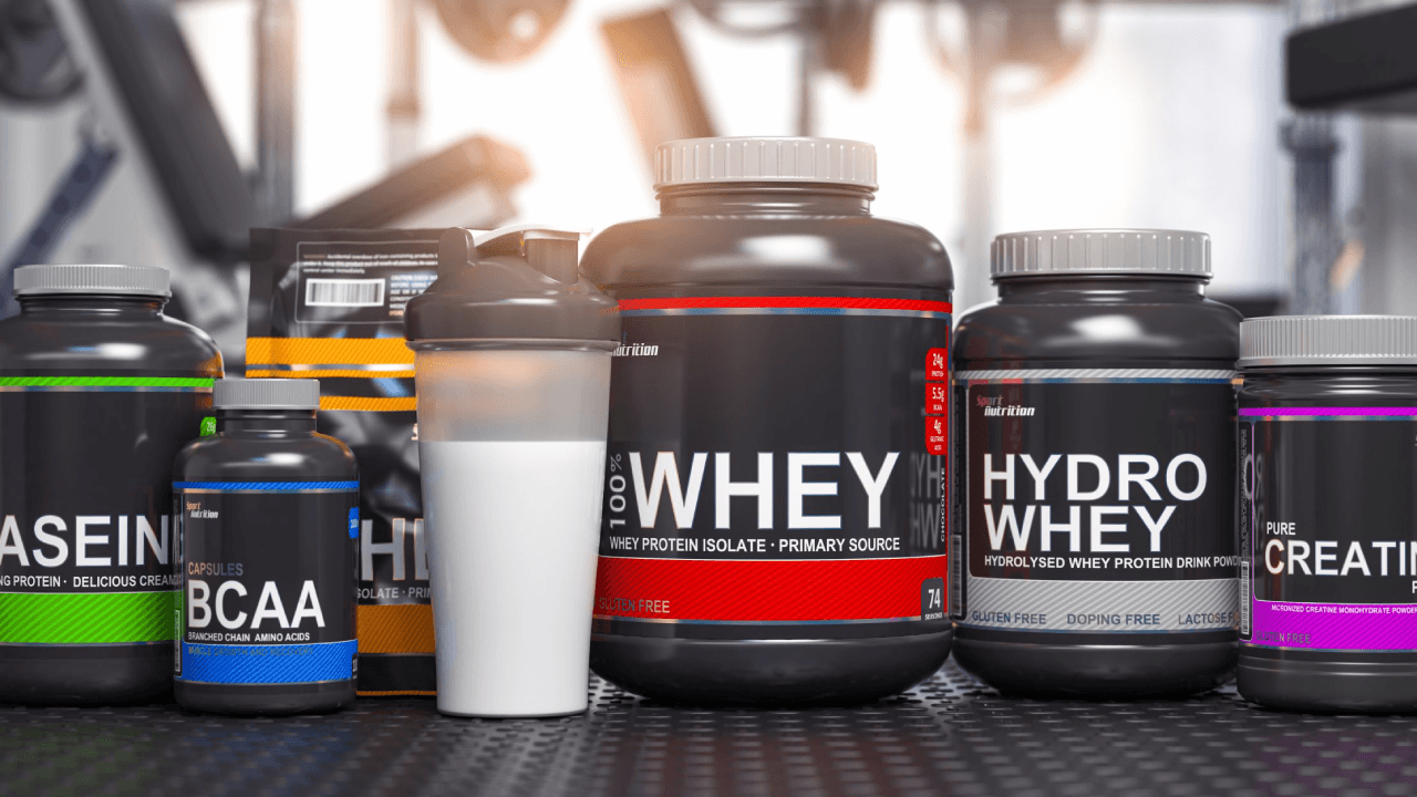 tubs of protein supplements