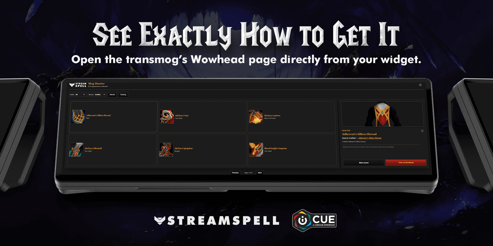 Open World of Warcraft appearance acquisition guides from Mog Hunter iCUE Widget