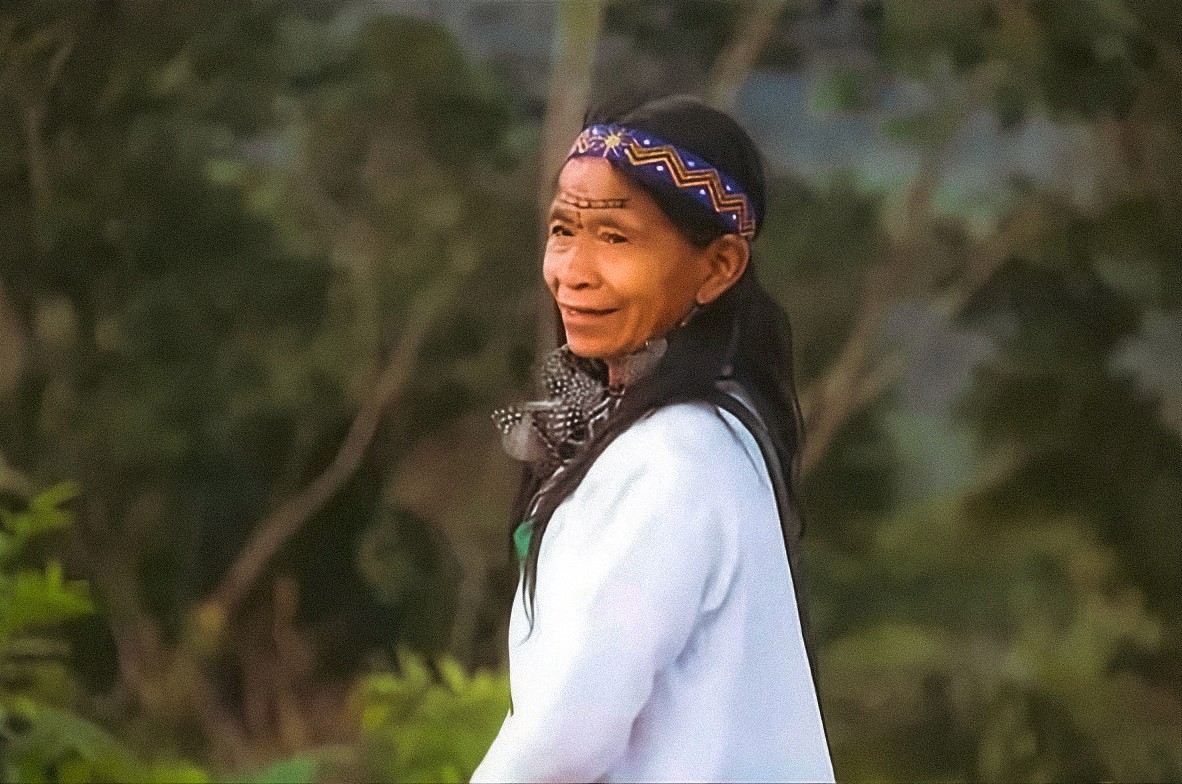 Elder of Sachi Wasi Tribe during ayuhuaska ceremony in Ecuador