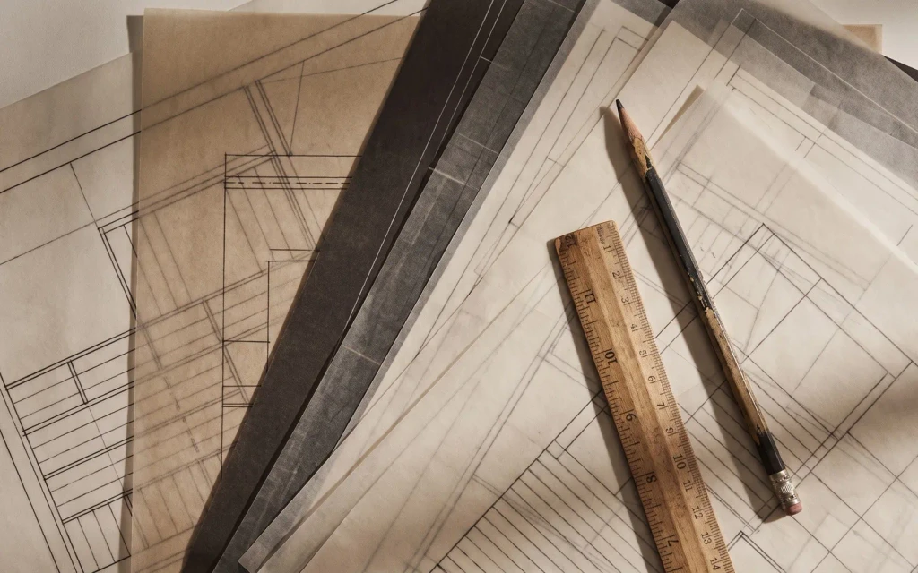 Layout grids and a ruler on a desk