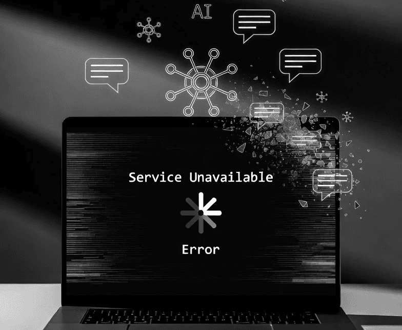 image of laptop screen showing claude currently down