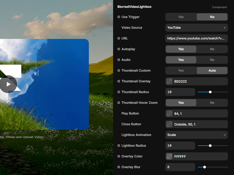 Capture d'écran du component Framer Blurred Video Lightbox