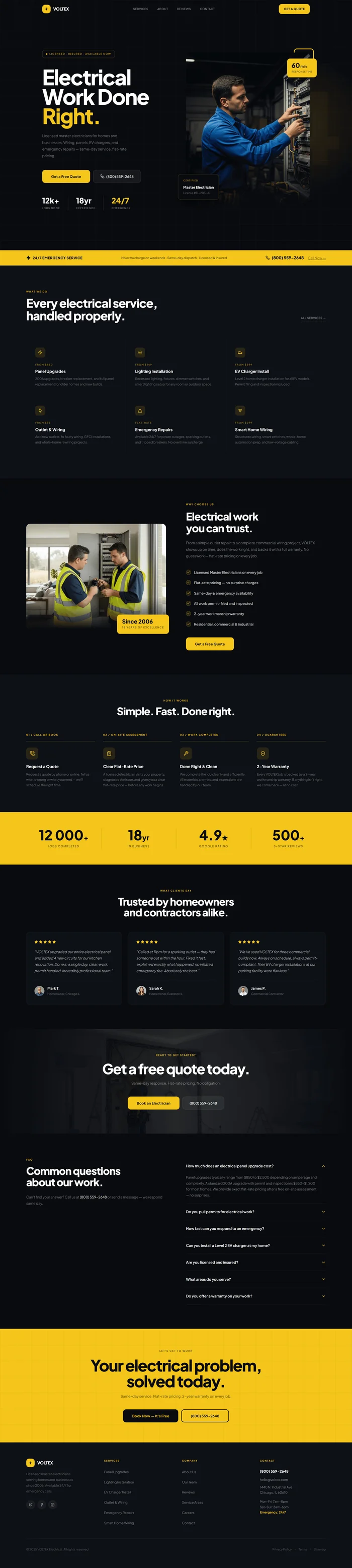 Full page of an AI-generated candle shop website with dark hero, scent families, bestsellers, handmade process, gift sets and workshop