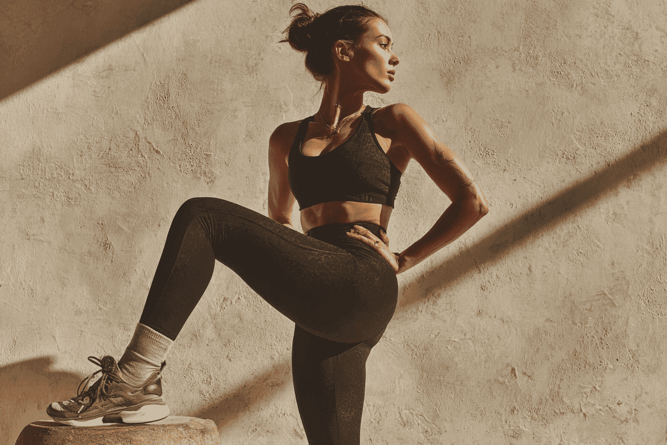 Woman in athletic wear doing high knee exercise