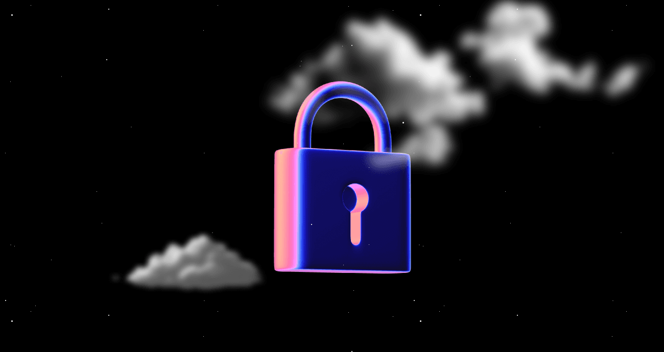 3D purple padlock with clouds