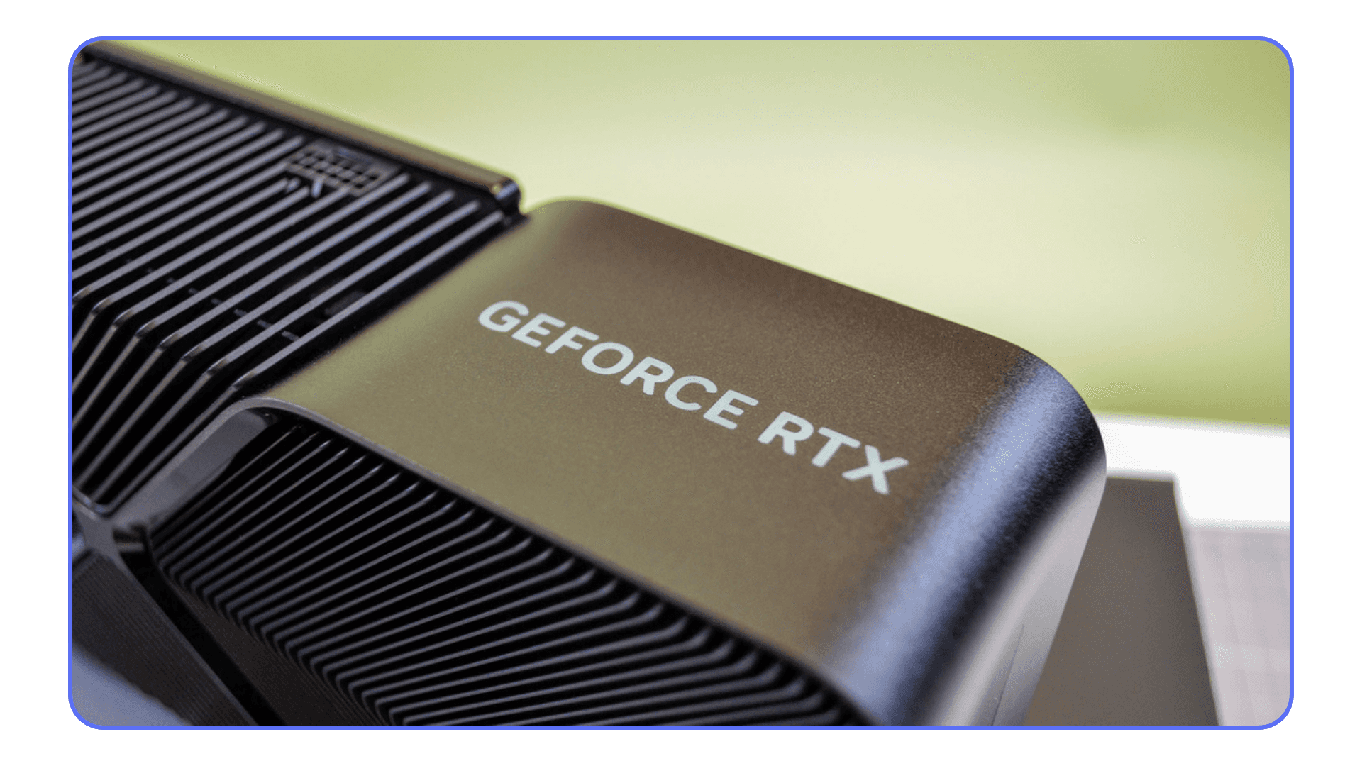 Close-up of NVIDIA GeForce RTX graphics card used for Adobe Premiere Pro and other GPU-accelerated editing software.