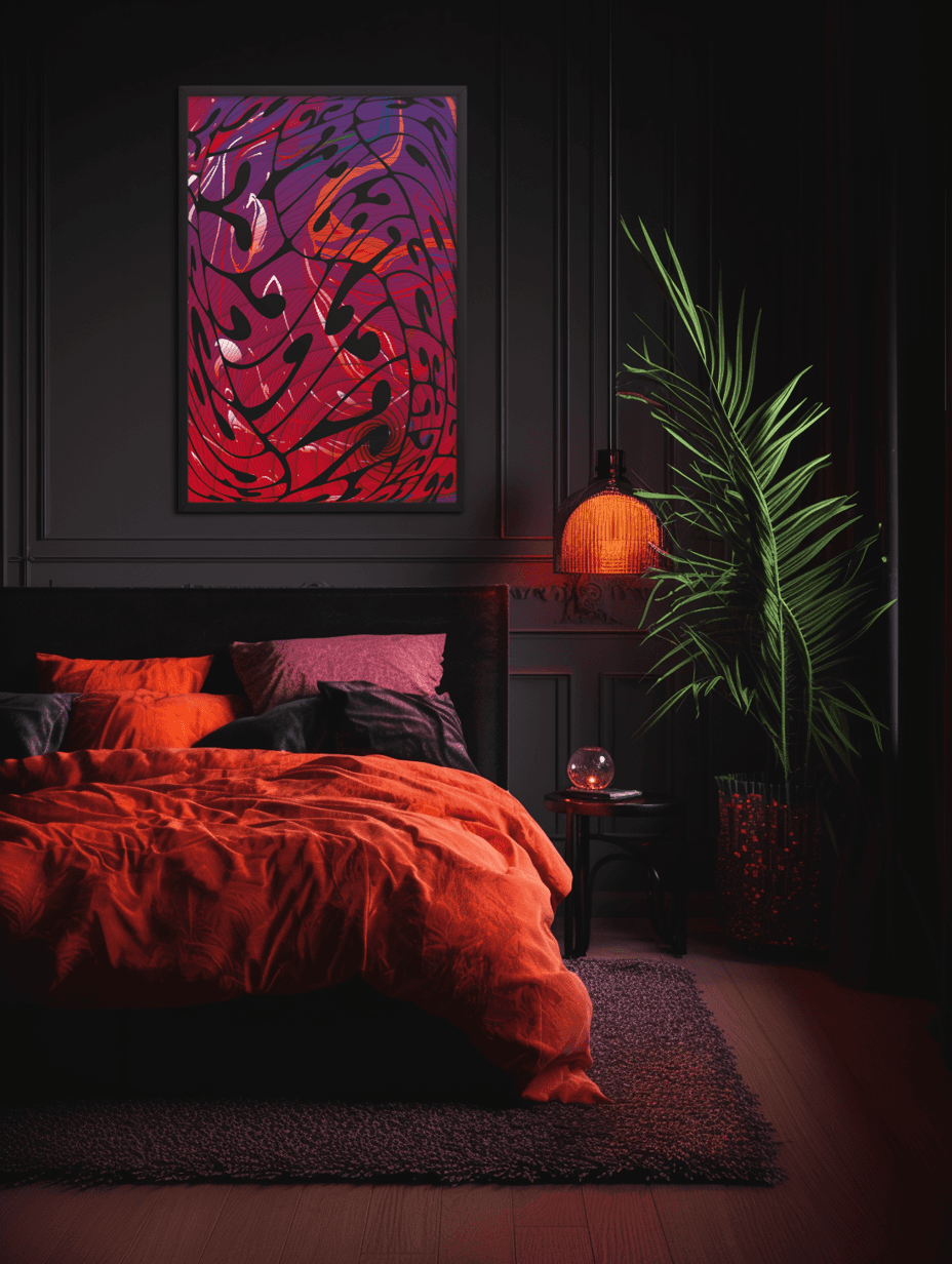 Poster design on the wall inside a bedroom