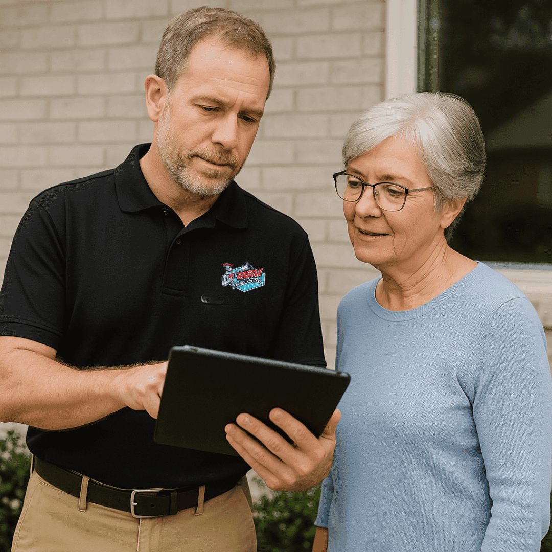 Technician reviewing quote with a customer