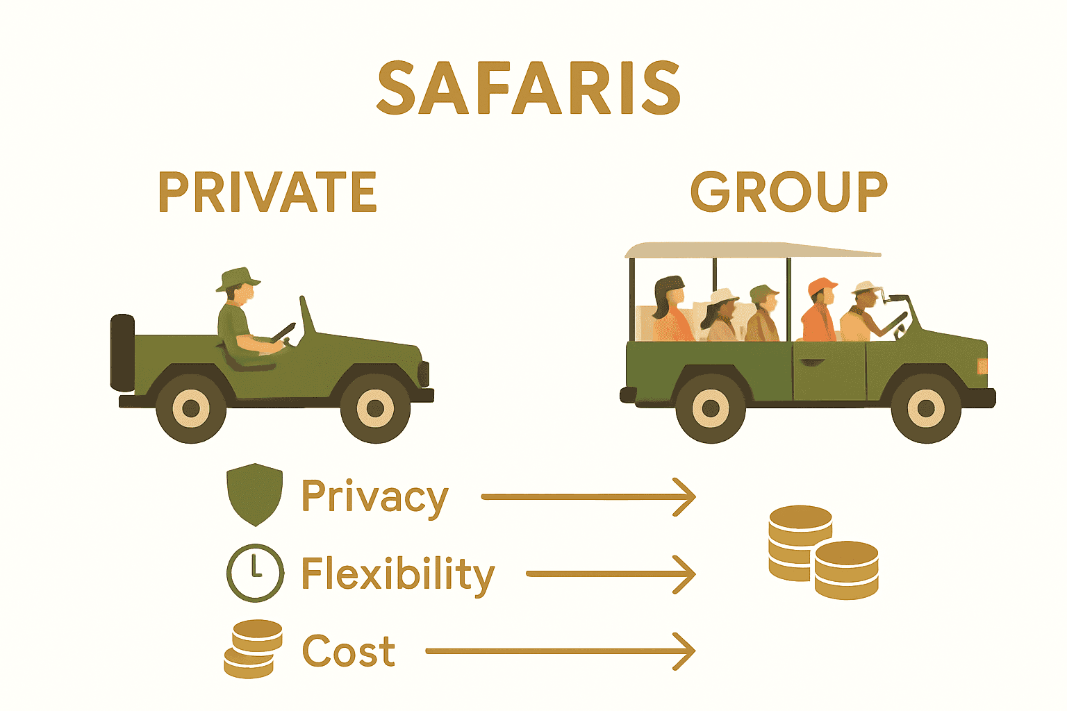 Infographic comparing private and group safaris