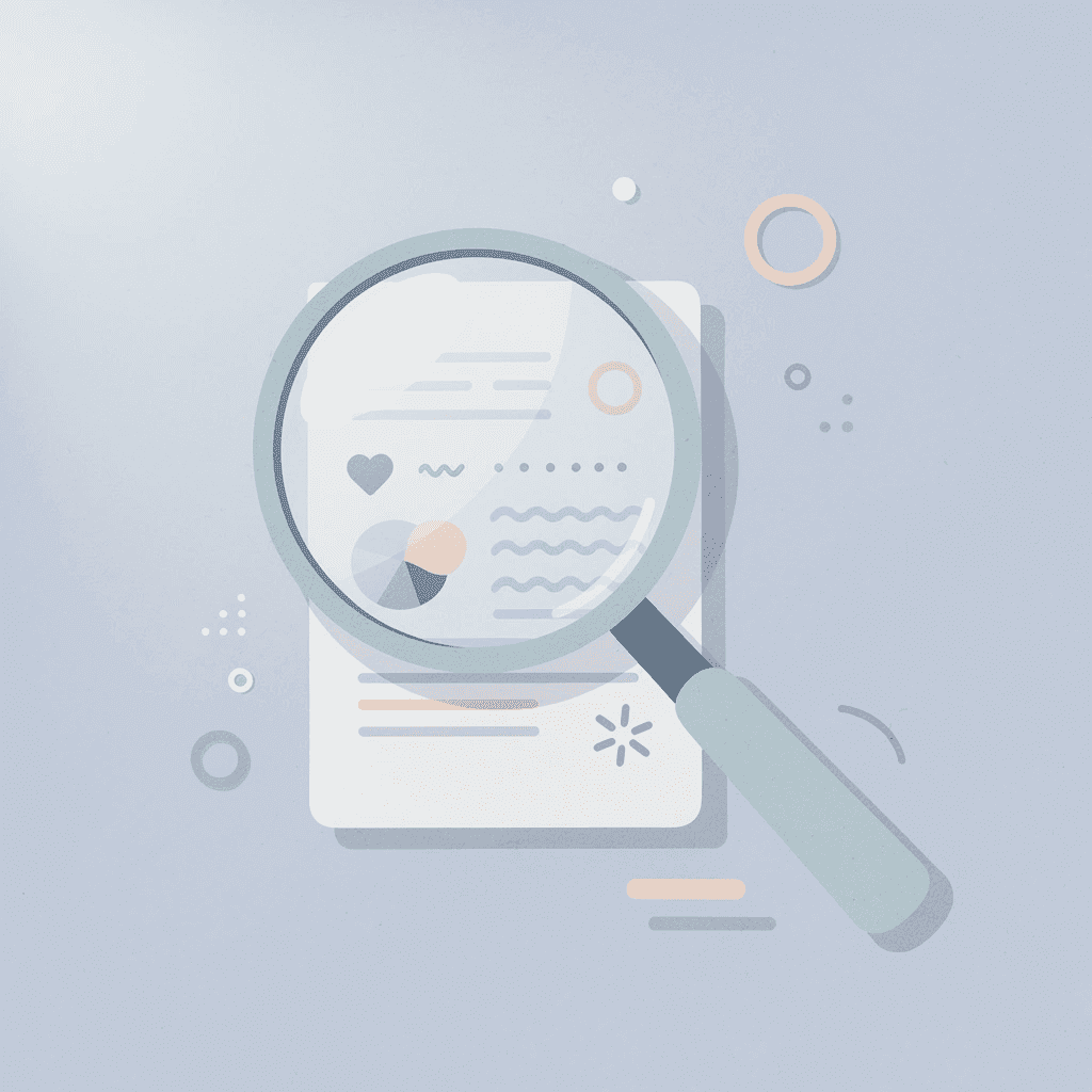 Person using a magnifying glass to analyze complex report data