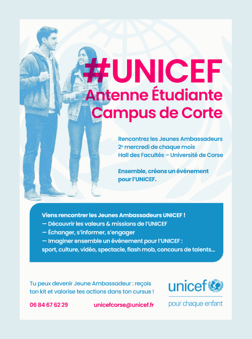 Affiche pour l'UNICEF et l'antenne étudiante du campus de Corte