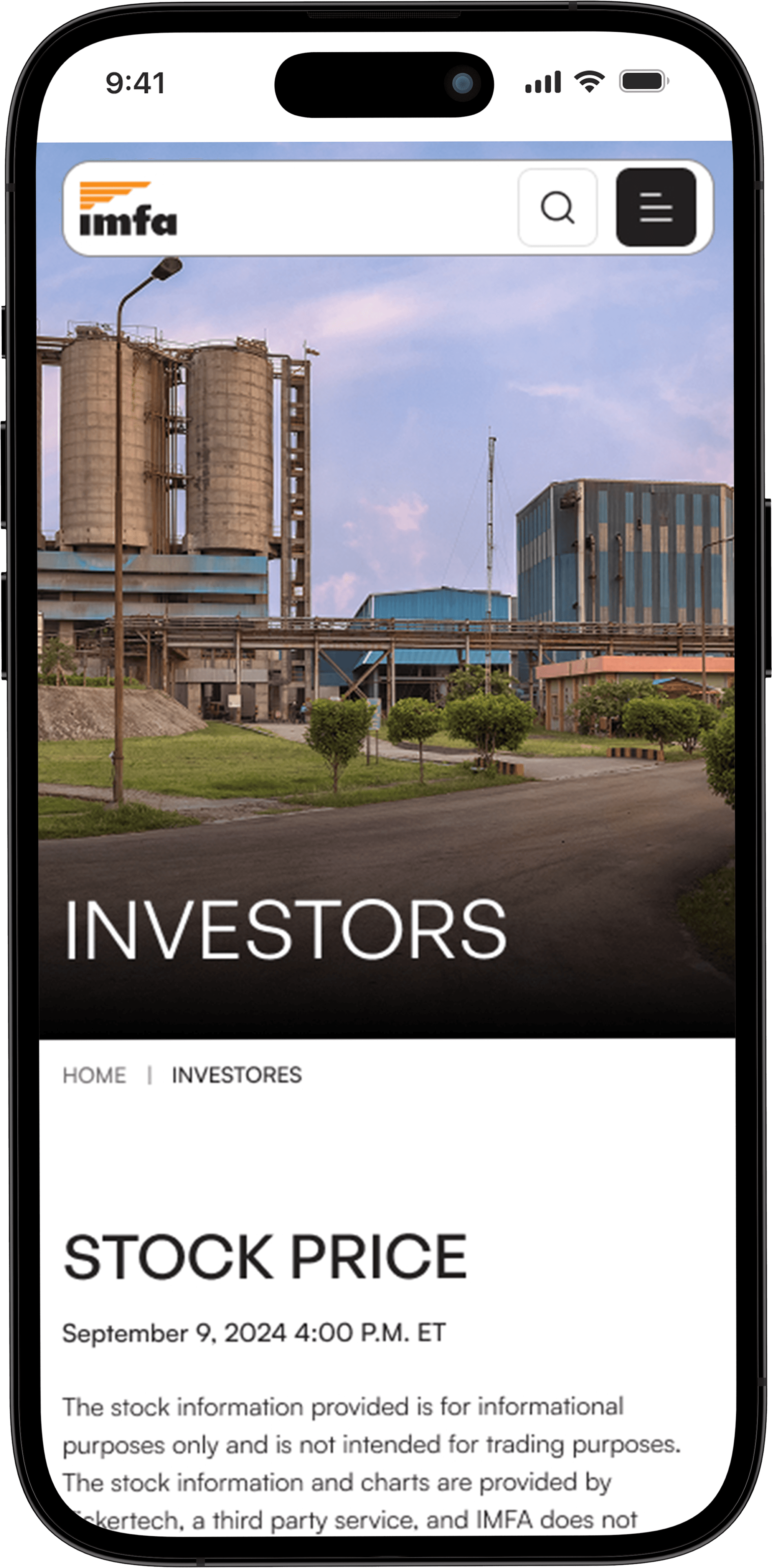 IMFA investors page mockup image