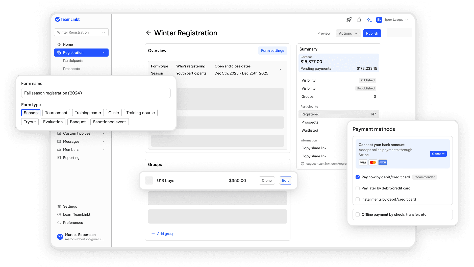 TeamLinkt's Basketball Custom Registration Forms Tool