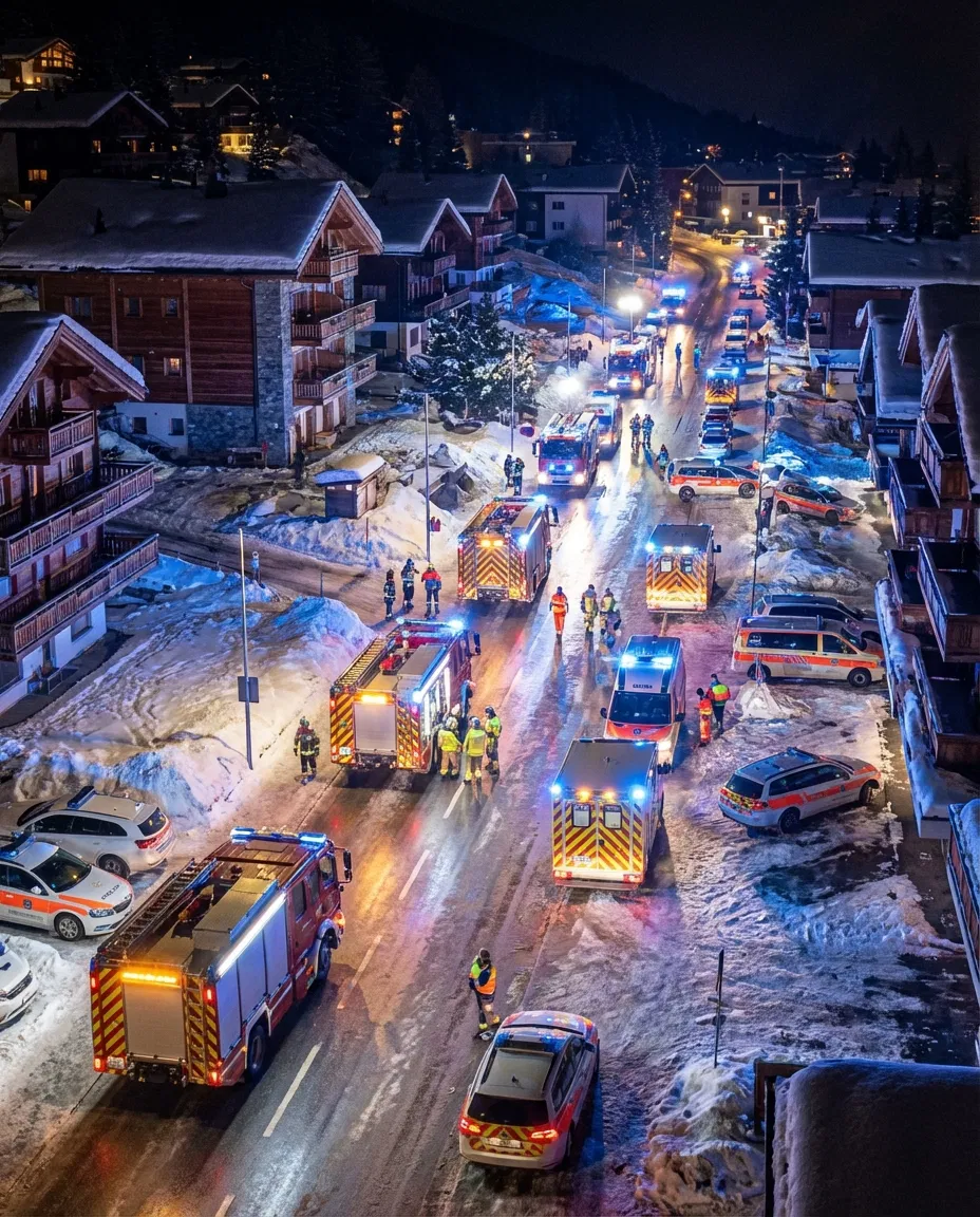Emergency crews respond to an explosion at a popular bar in Crans Montana.
