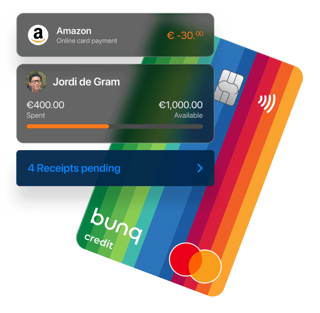 bunq business app listing team card spend by employee
