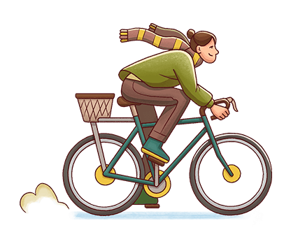 An illustration of a woman on a bicycle
