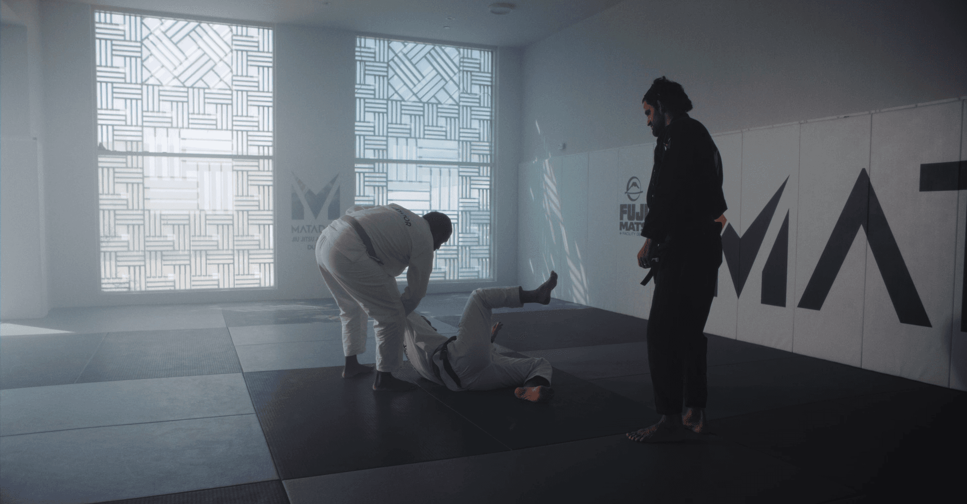 Symmetrical view of modern buildings from below