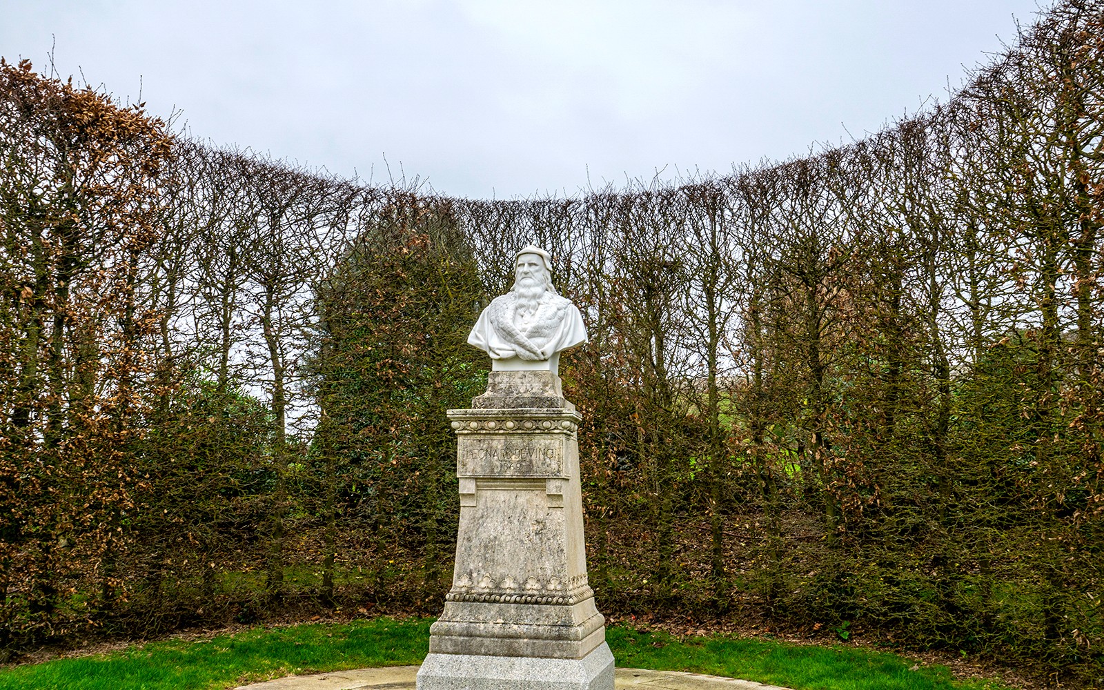 Bust of Leonardo da Vinci at Royal Amboise Castle garden.