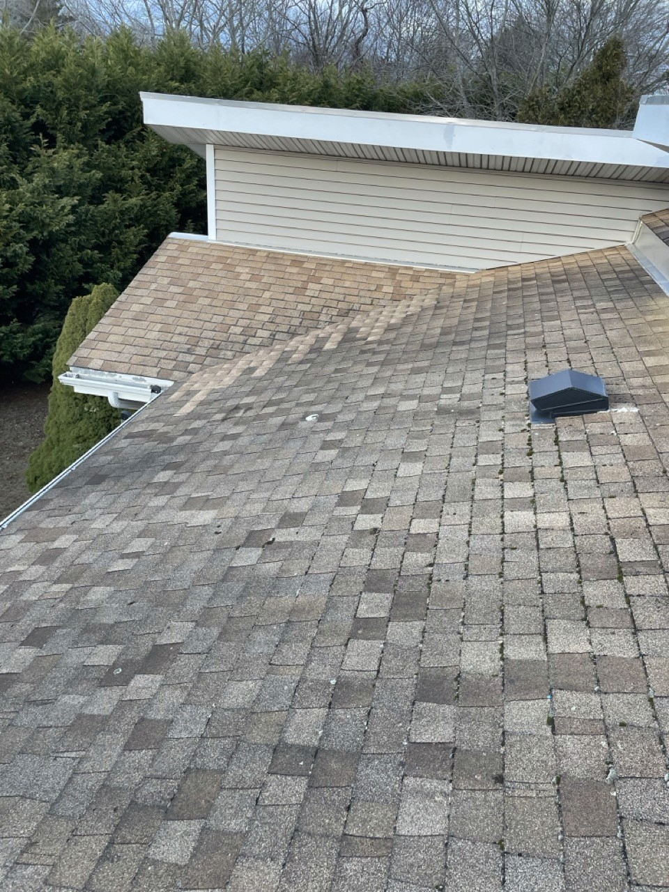 Repaired roof after emergency storm-damage work