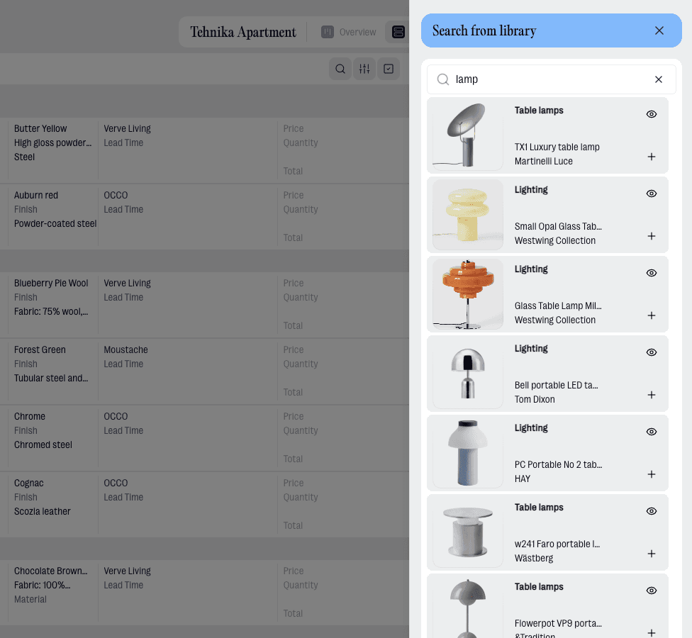 Add from product library modal in thesheet