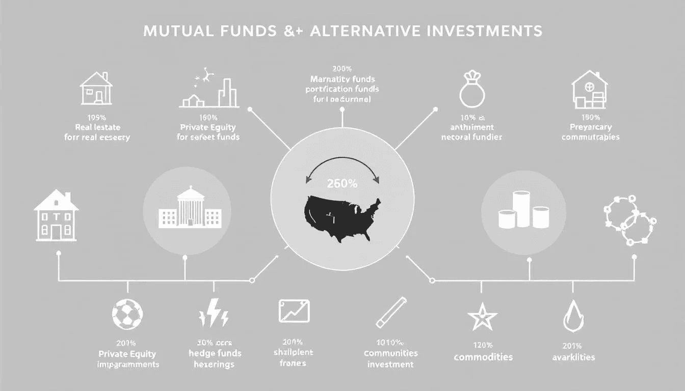 A diverse portfolio of mutual funds and alternative investments.