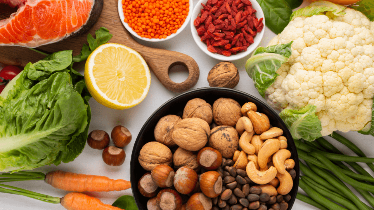 Flat lay of natural and healthy food