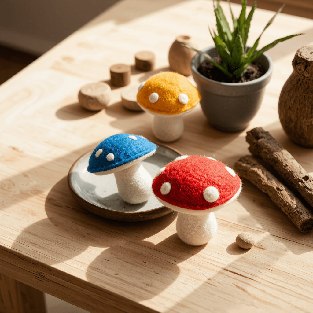 product photography of a set of felt mushroom shapes
