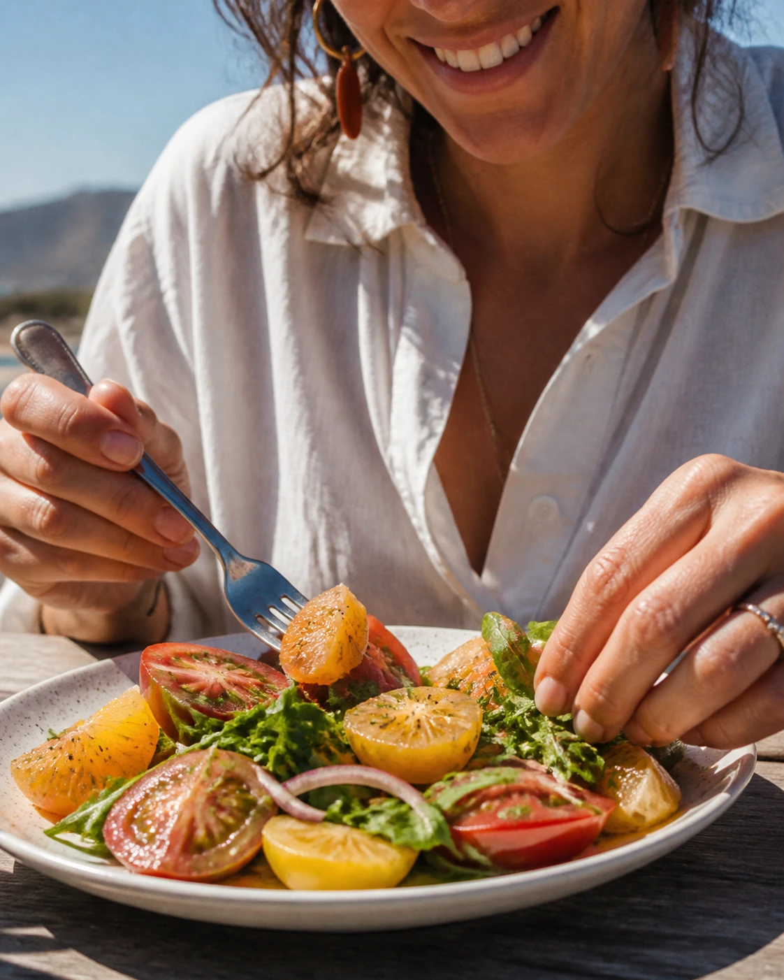 A relaxed lunch with a fresh salad
