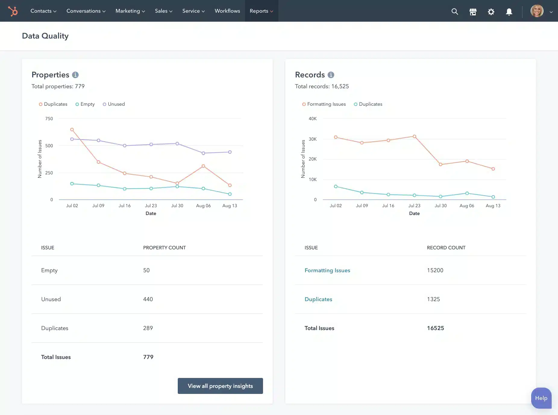 Data Quality Center interface