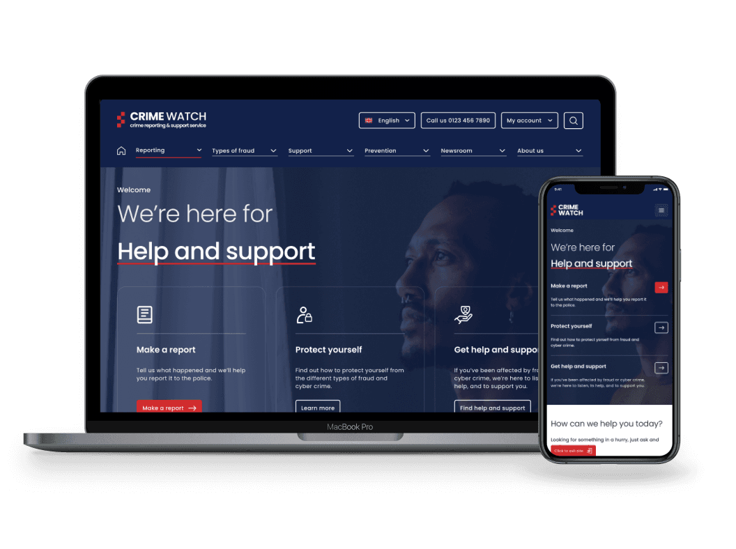 Desktop and mobile device images of the Government fraud website.