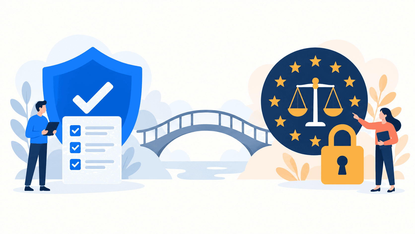 Infographic comparing ISO 27001 as a voluntary certifiable standard versus NIS2 as mandatory cybersecurity legislation.